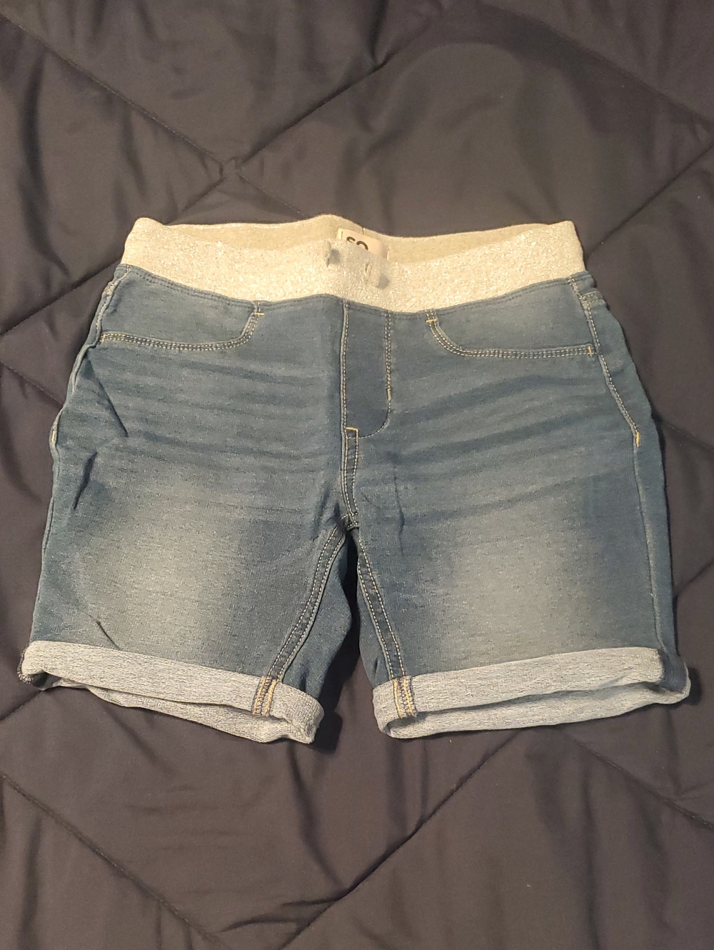 SO Girl's Blue Denim Shorts with Metallic Cream Waistband